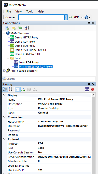 mRemoteNG — FAQ RDP Proxy mRemoteNG Example