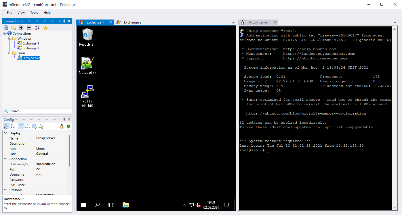 mRemoteNG managing RDP, VNC and SSH sessions in a tabbed interface